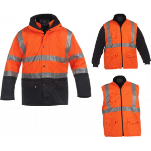 PARKA DE SIGNALISATION 4 EN 1 ORANGE FLUO/MARINE P98...