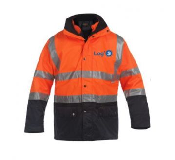 PARKA DE SIGNALISATION 4 EN 1 ORANGE FLUO/MARINE P98 + TRANSFERT COEUR LOG'S BLEU