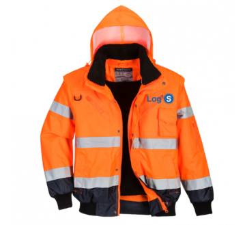 BLOUSON HAUTE VISIBILITE C465 ORANGE PORTWEST + TRANSFERT COEUR LOG'S BLEU