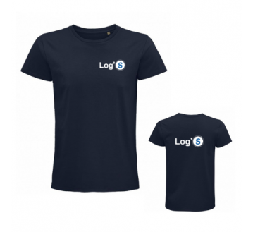 TEE-SHIRT HOMME PIONEER NOIR ET MARINE LOG'S 03565 SOL'S + TRANSFERT COEUR LOG'S BLANC