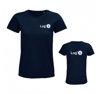 TEE-SHIRT FEMME PIONEER NOIR ET MARINE LOG'S 03579 SOL'S + TRANSFERT COEUR ET DOS LOG'S BLANC