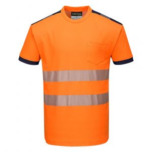 T-shirt haute visibilité anti-UV PORTWEST - Orange/Marine face